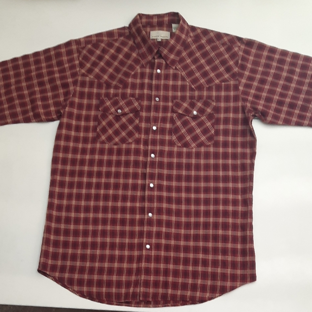 Eagle Crest Burgundy Plaid Casual Button Down Shirt Lightweight Cotton Size XLT